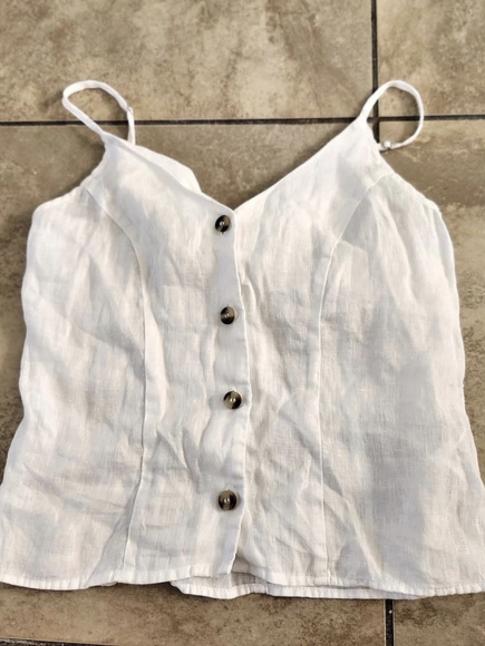 H&M Linen Button-Front Camisole Tank Top White Size